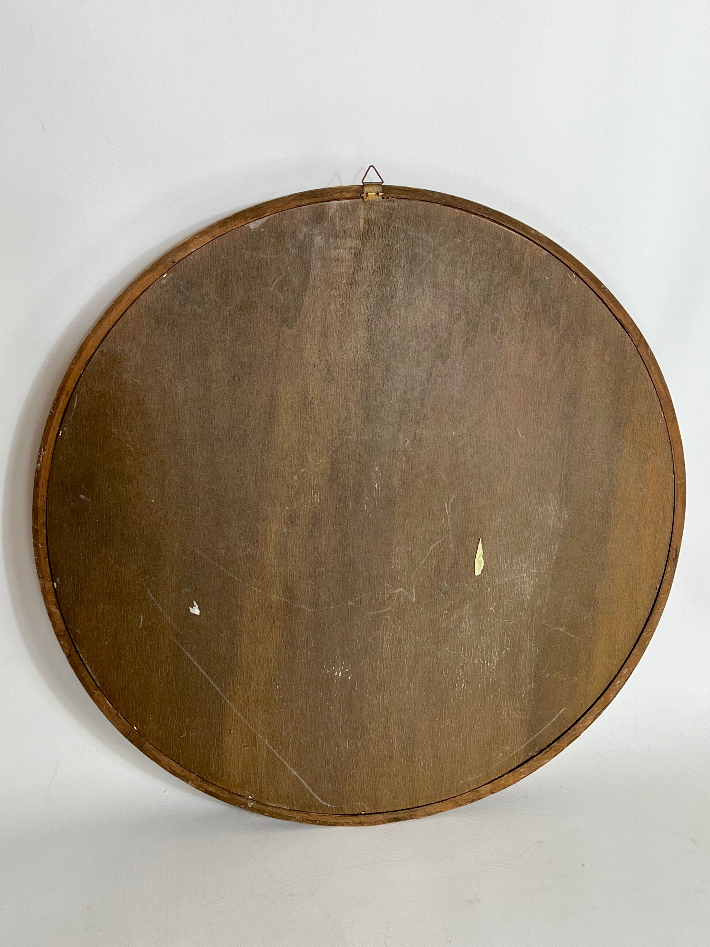Vintage Italian wood round wall mirror from 50s