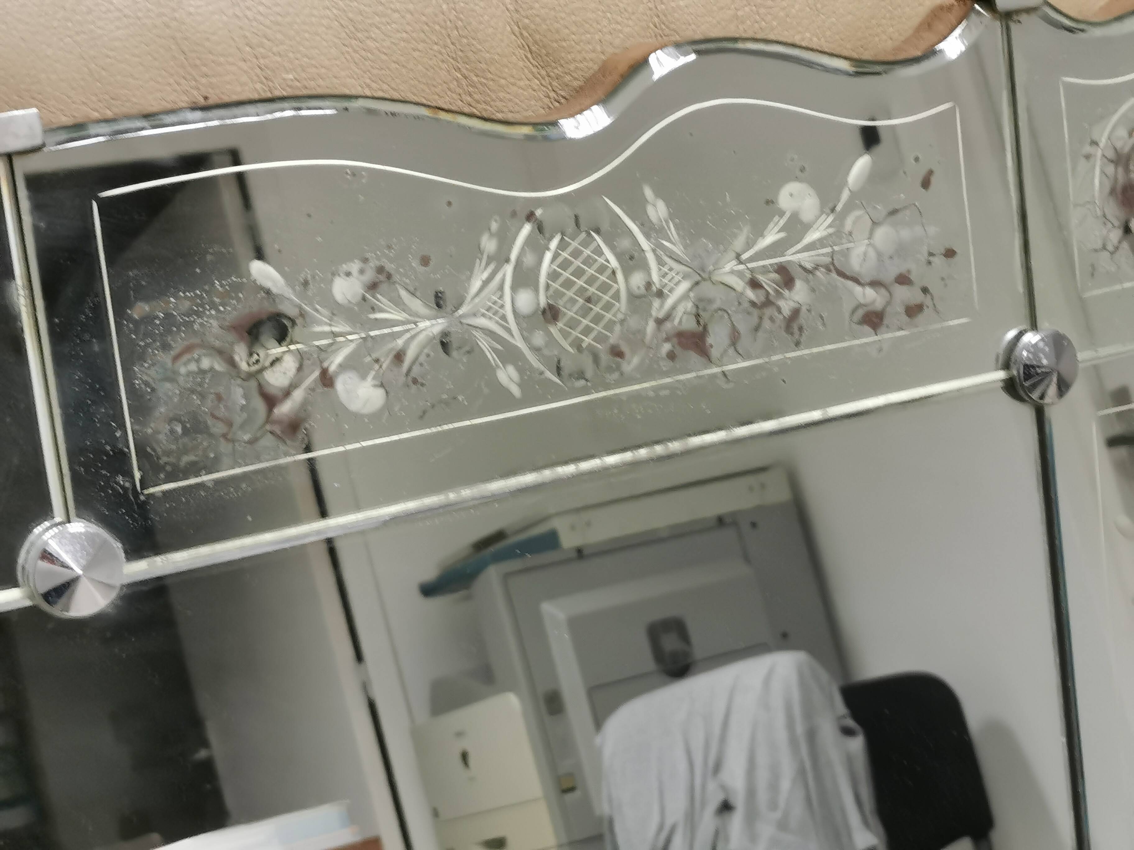 Vintage rectangular / panoramic mirror in Murano style, Venetian Art Deco