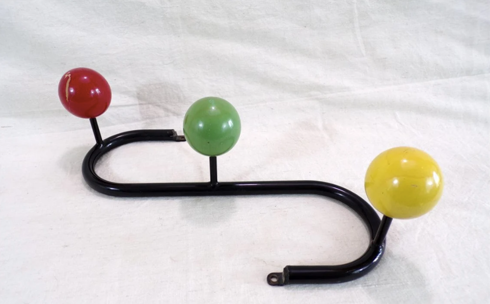 Coat rack vintage hook 50s rockabilly metal and wooden balls color red green yellow vintage France
