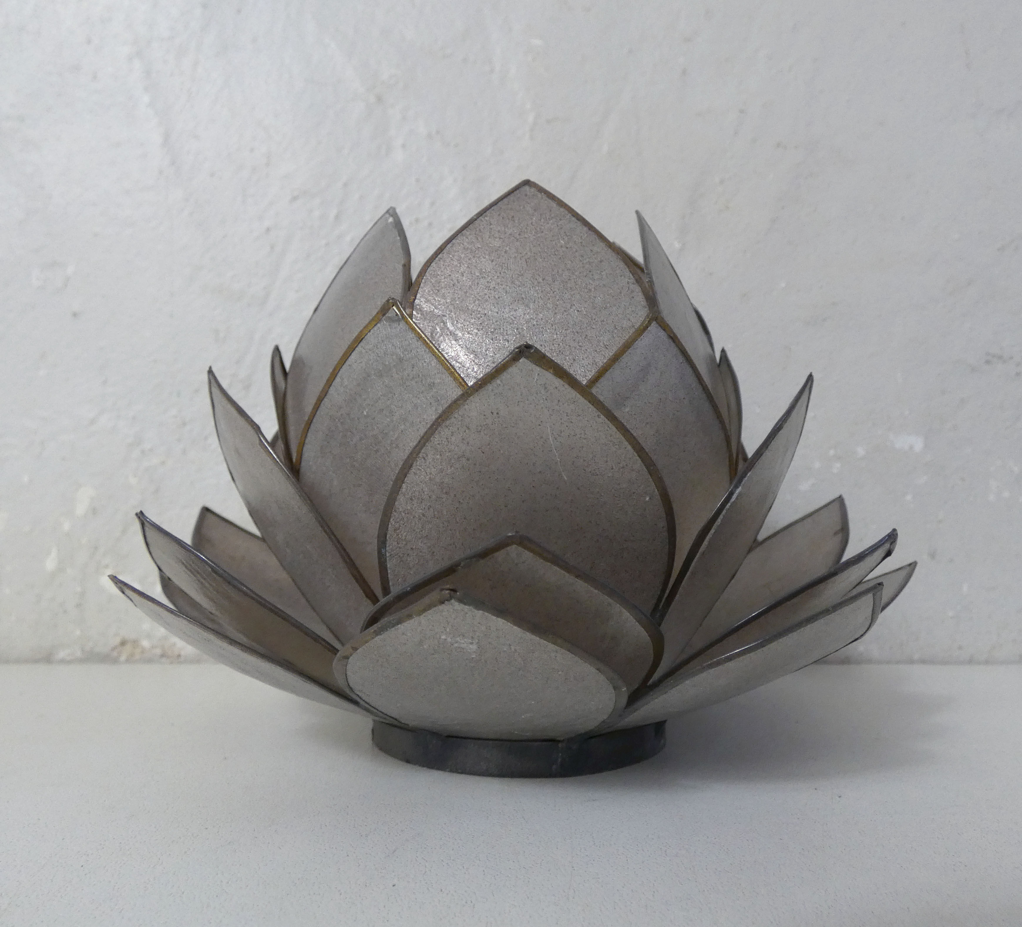 Lotus flower photophore in mother-of-pearl and brass