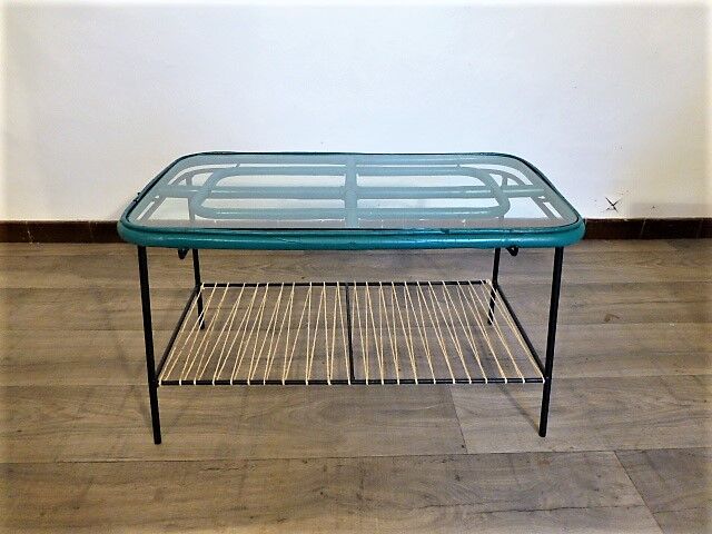 Table basse en rotin, métal et corde 1960