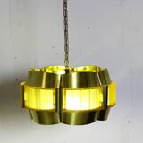 Brass and plastic pendant lamp by Werner Schou, Denmark, 1960