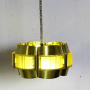 Brass and plastic pendant lamp by Werner Schou, Denmark, 1960