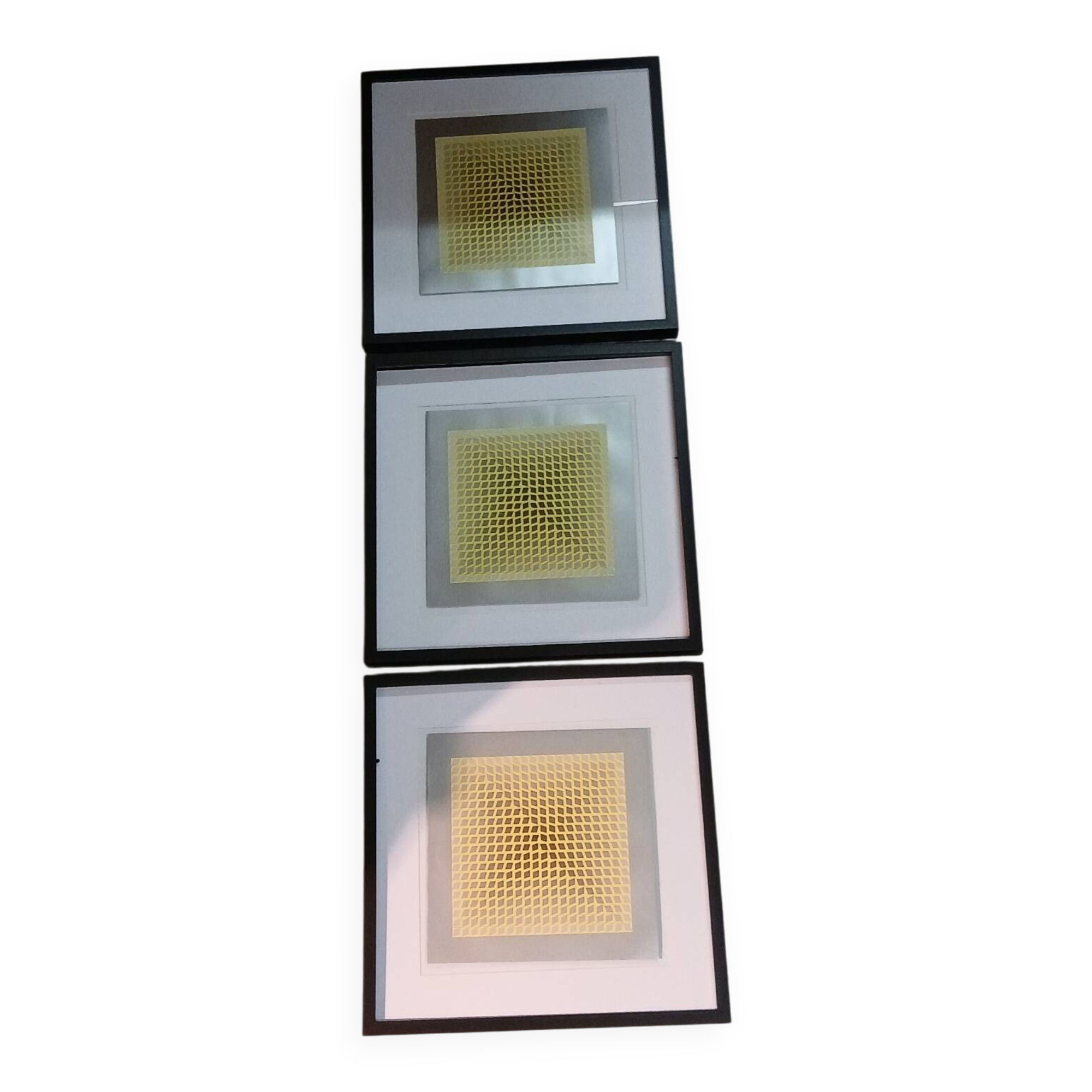 Optical Art Triptych - 3 Vintage Paintings - Victor Vasarely - Frames