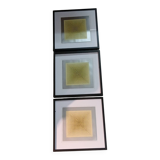 Optical Art Triptych - 3 Vintage Paintings - Victor Vasarely - Frames