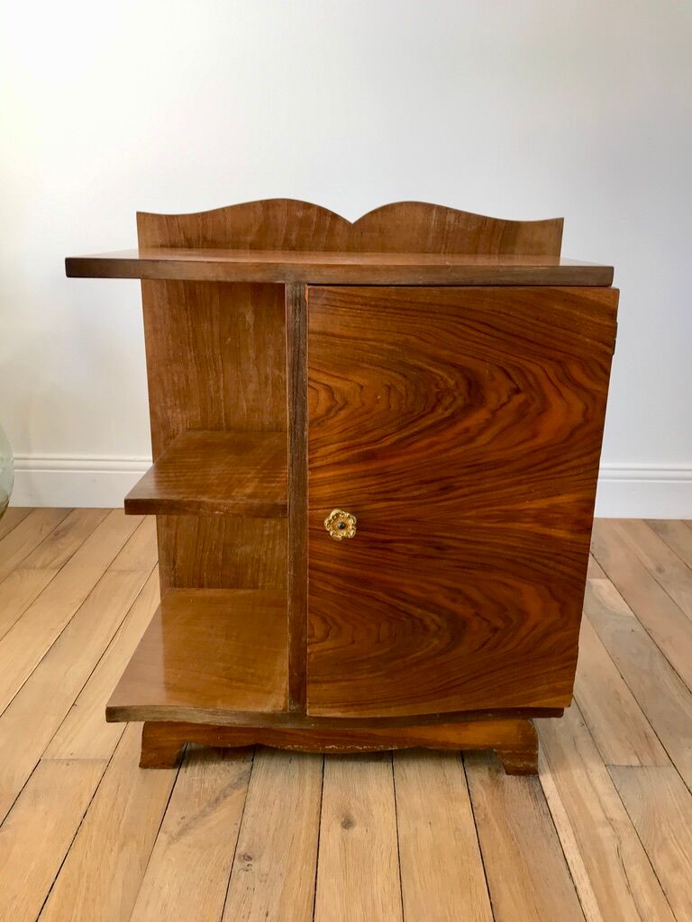 Veneer bedside table and handle flower art deco 30s