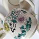 Japanese-style tea set in cracked earthenware with chrysanthemum flowers