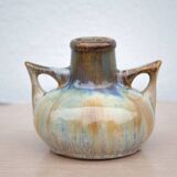 Art nouveau vase, vintage vase, enameled stoneware vase, attributed to Gilbert Metenier, vase with handles