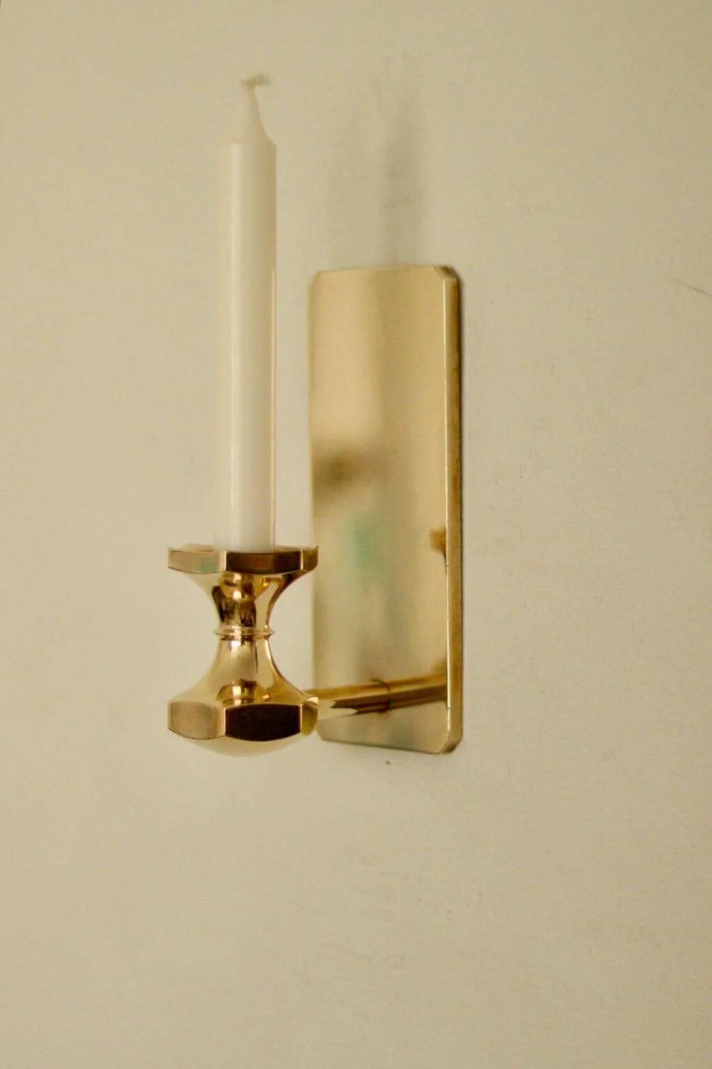 1988, single mid-century Swedish brass sconce by Gusum