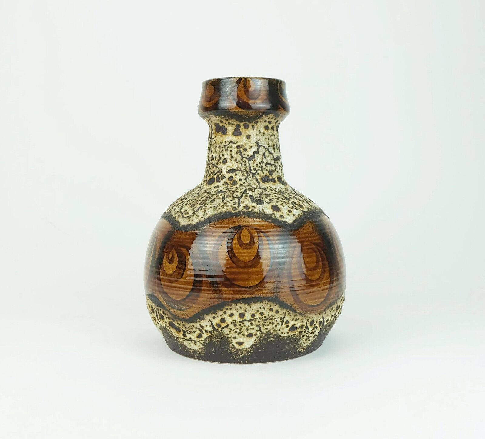 Mid century vase duemler & breiden wgp fat lava squiggle pattern shades of brown and beige 1960s