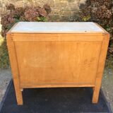 Vintage chest of drawers with oak compass base with marble top.
