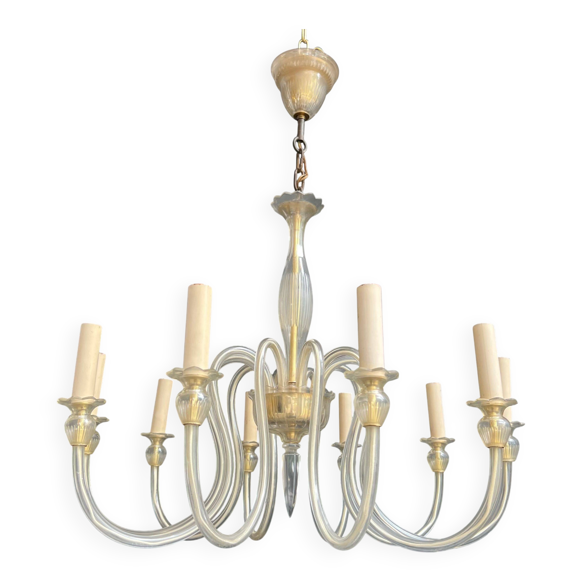Lustre en cristal de Murano à 10 bras de lumière, travail italien, vers 1970