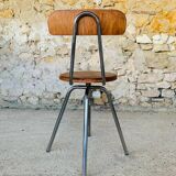 Vintage industrial metal and wood stool with adjustable swivel seat, 1960's