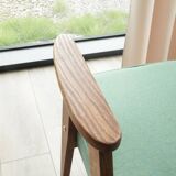 Vintage rustic oak armchair in green wool, 1960s