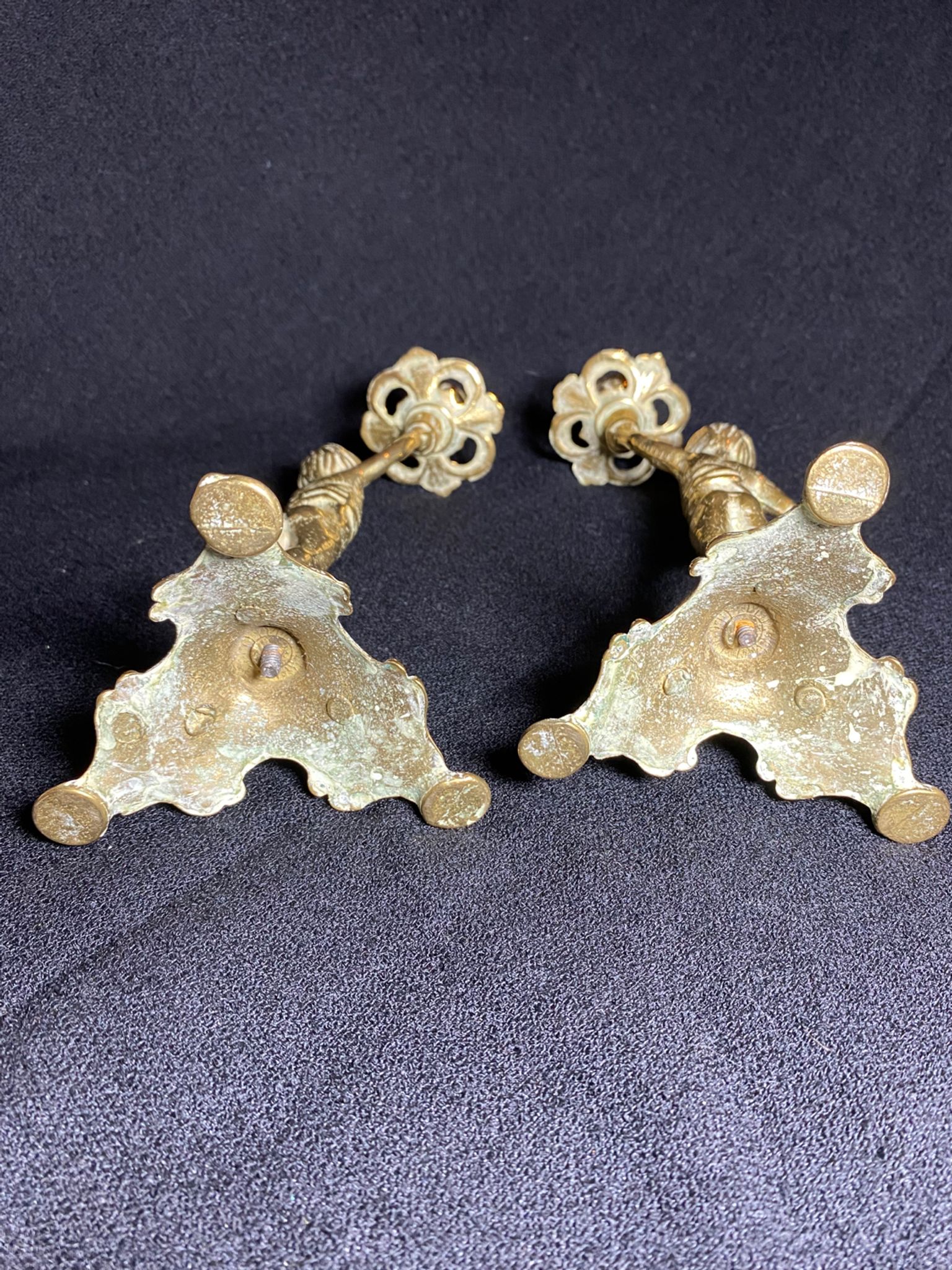 Pair of candlestick buds cherub angel brass