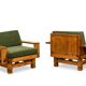 Pair of modernist style armchairs in pitch pine. 1960s.