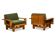 Pair of modernist style armchairs in pitch pine. 1960s.