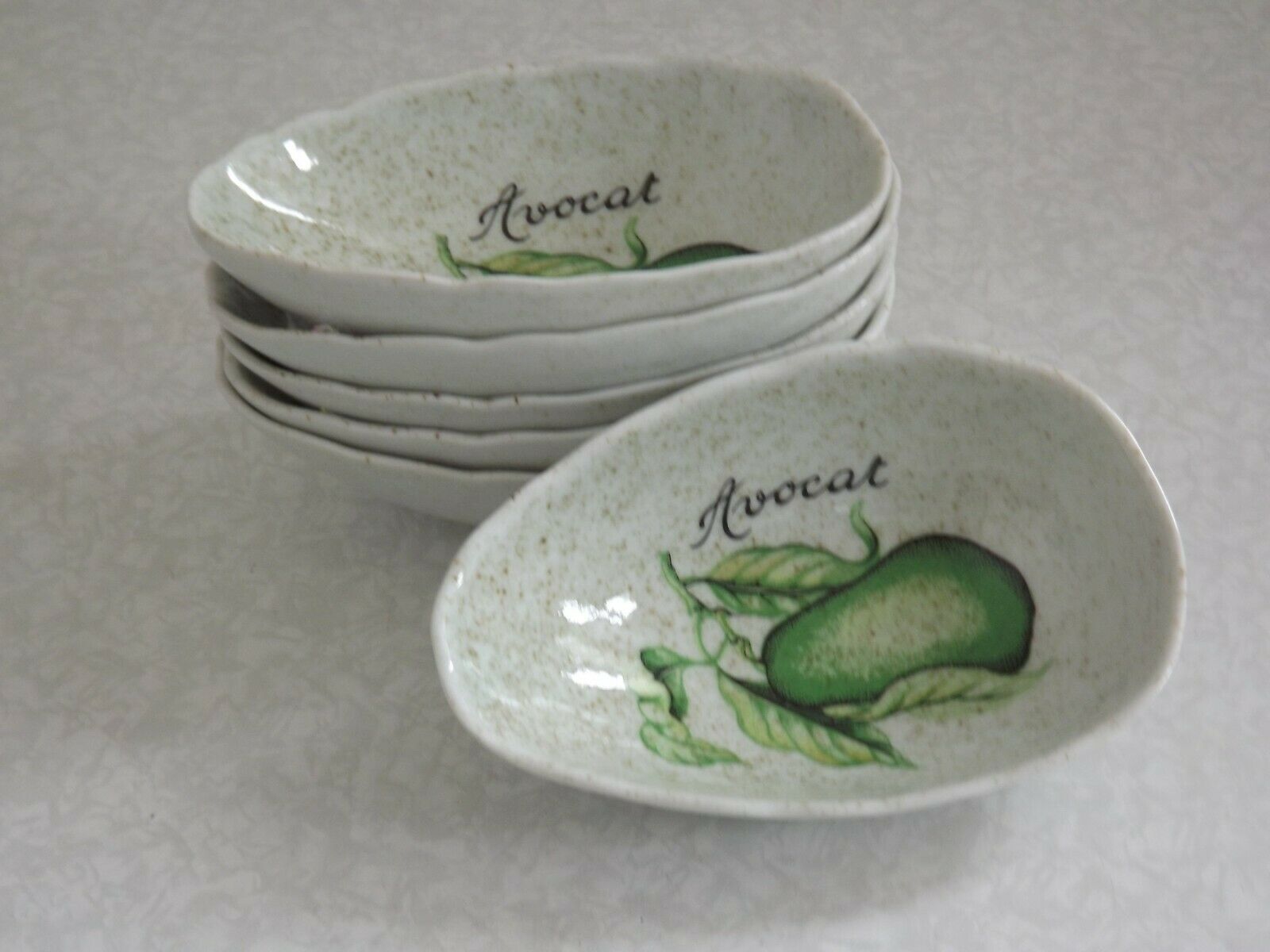 Set of 6 French Vintage Decorated Avocado Serving Dishes By Carte Blanche