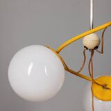 Lustre vintage années 70 en métal jaune et verre design italien space age