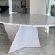 Elliptical table in Carrara marble and Corian attributed to Xavier Lust.