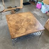 Coffee table in oak (Versailles panel) and wrought iron