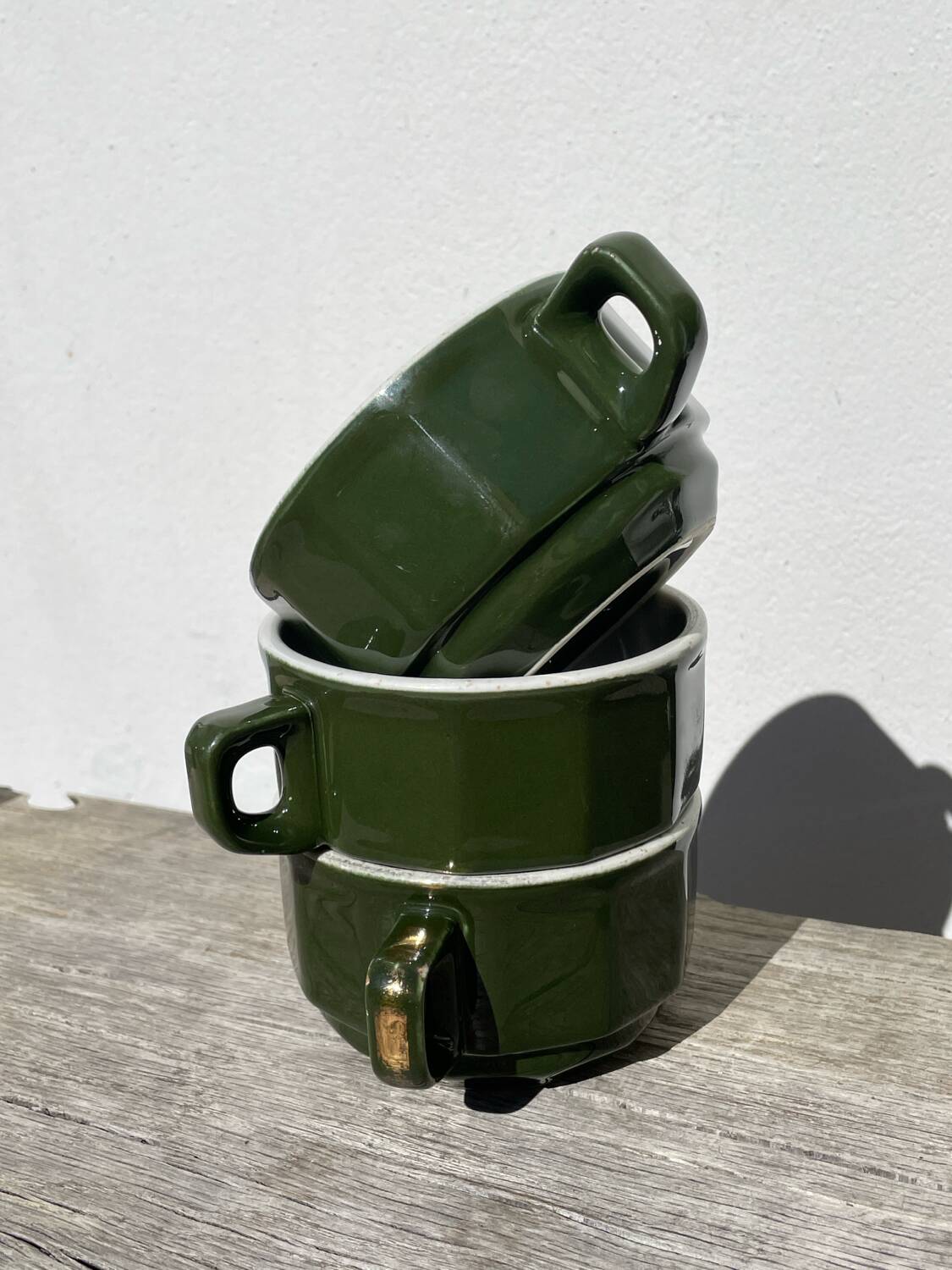 3 dark green bistro tea cups from Caen