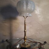 Large brass lamp and its moulded glass in the shape of a bell, art deco style 1930 electrici