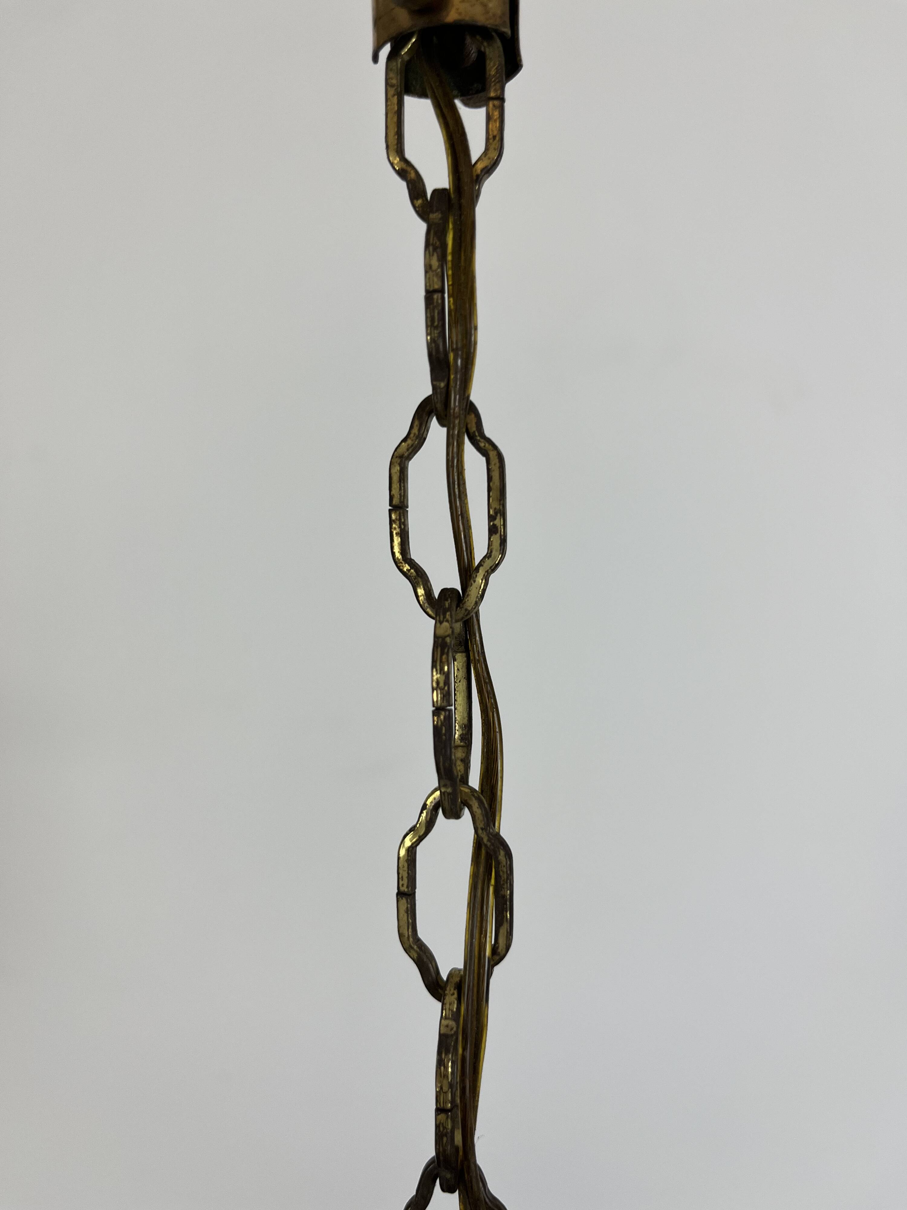 50s lantern pendant light, opaline and metal