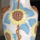 Glazed ceramic vase with polychrome decoration of sunflower flowers 36 cm