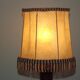 French Mid Century Round Turned Wood Table Lamp With Hide Skin Shade 4025