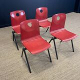 Set of 4 Galvanitas S30 raspberry red / gray steel chairs from the 70s