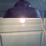 Enamelled sheet metal pendant light, fabric cable