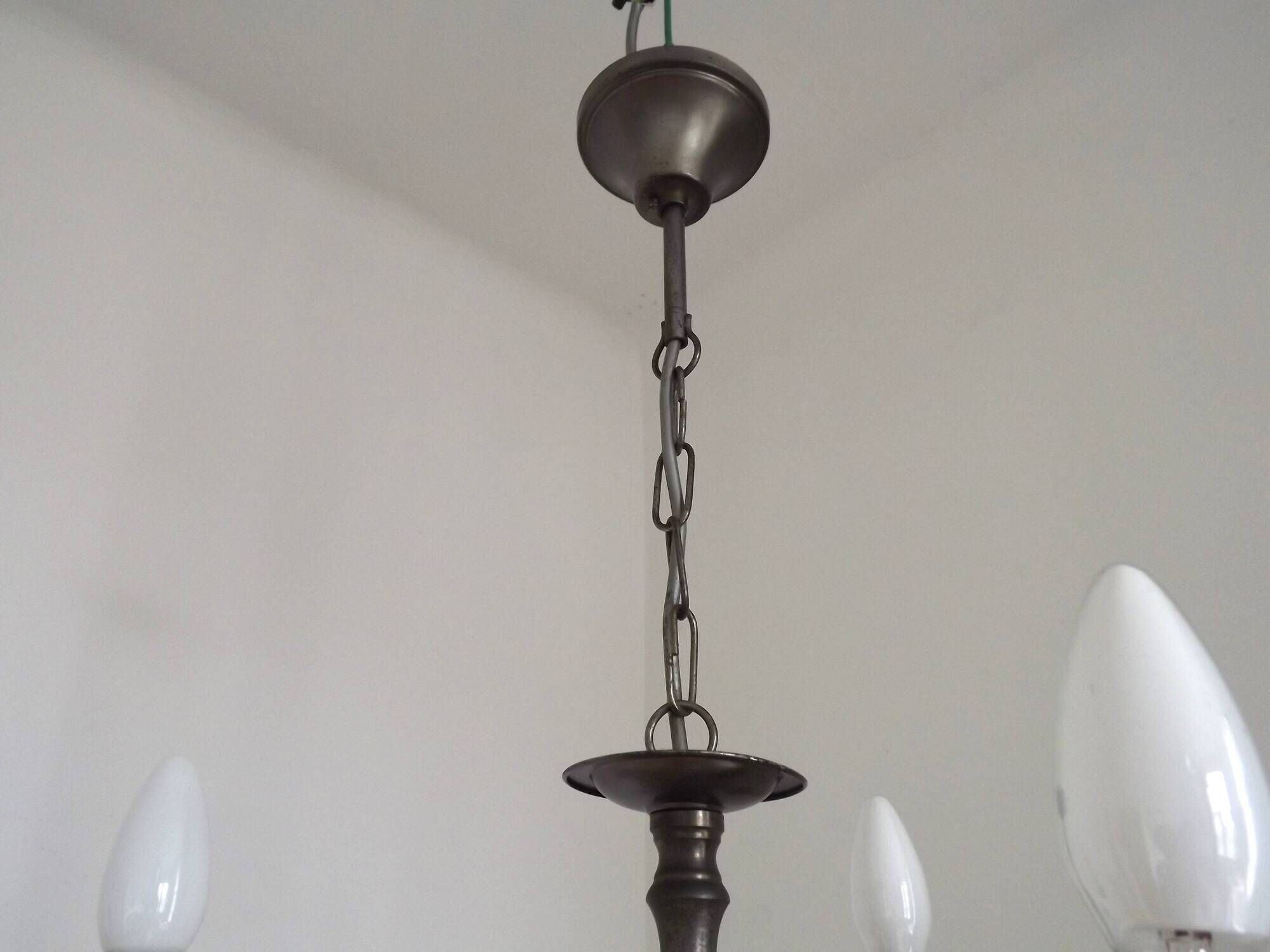 Italian Vintage Silver Brushed Metal 3 Light Flemish Style Chandelier