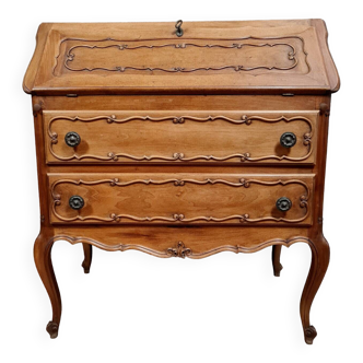 Louis XV Baroque scriban chest of drawers in solid wood twentieth century