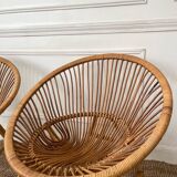 Pair of rattan ball-shaped armchairs from the 50s/60s