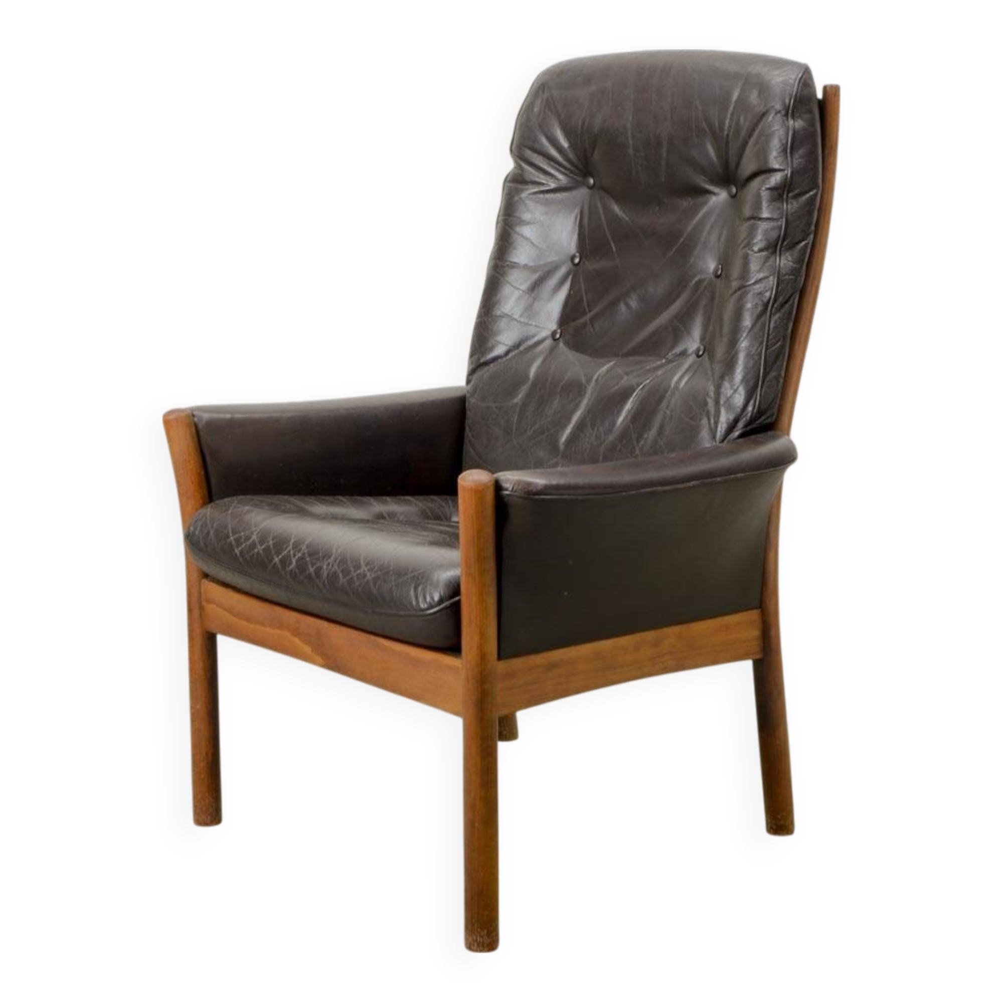 G-Möbel Chocolate Brown Leather Scandinavian Lounge Chair, Sweden, 1960s.