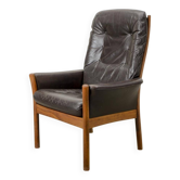 Fauteuil de salon scandinave en cuir marron chocolat G-Möbel, Suède, années 1960.