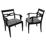 Art Deco Armchairs in Black Lacquer and Black-Creme Fabric, 1925