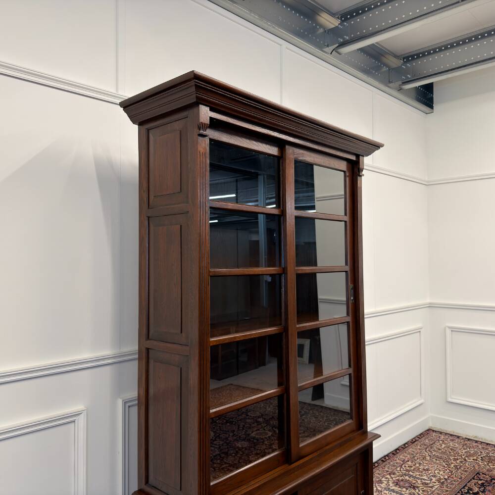 Classic English Bookcase with Glass Sliding Doors