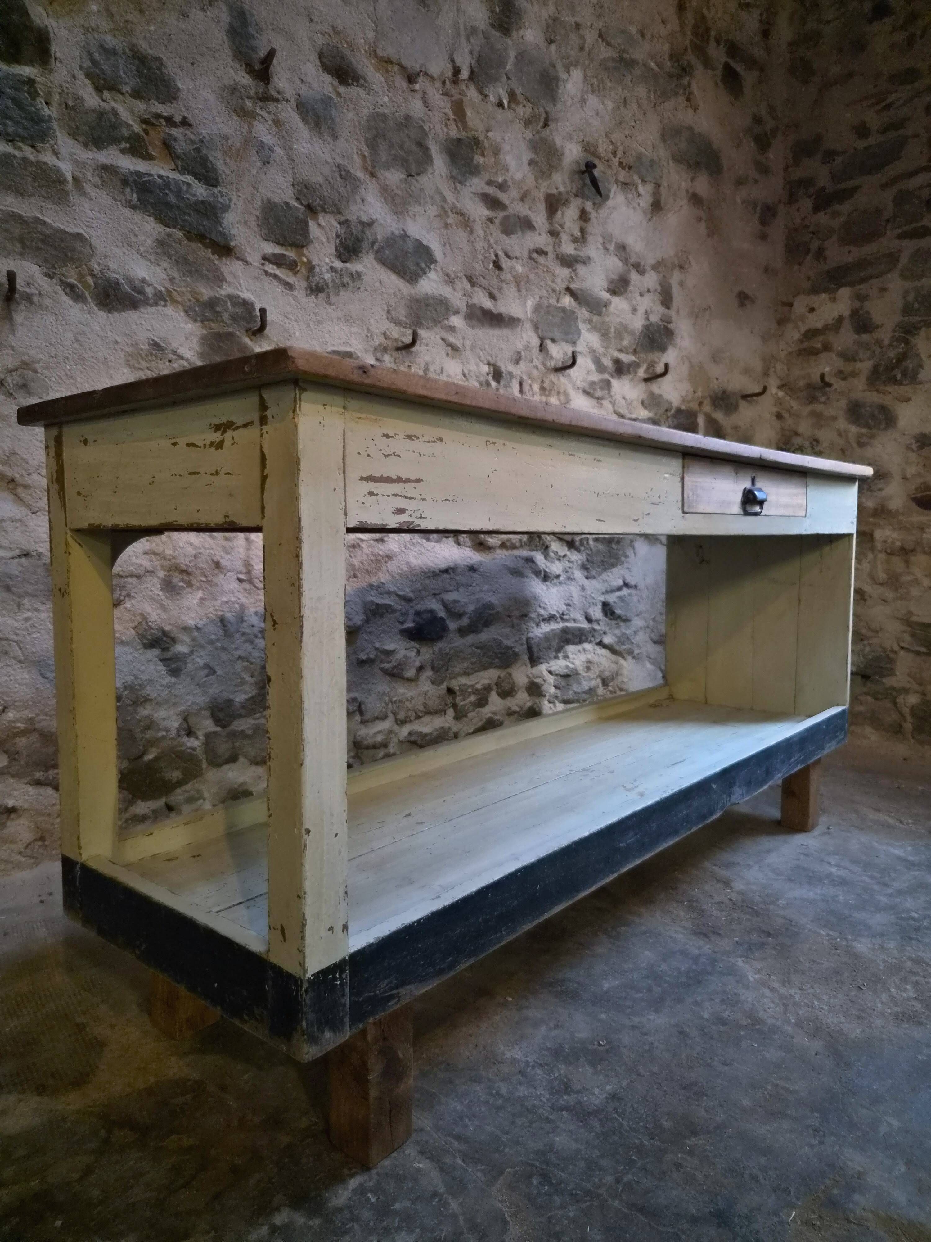 Table de drapier vintage / Îlot de cuisine – Années 1930