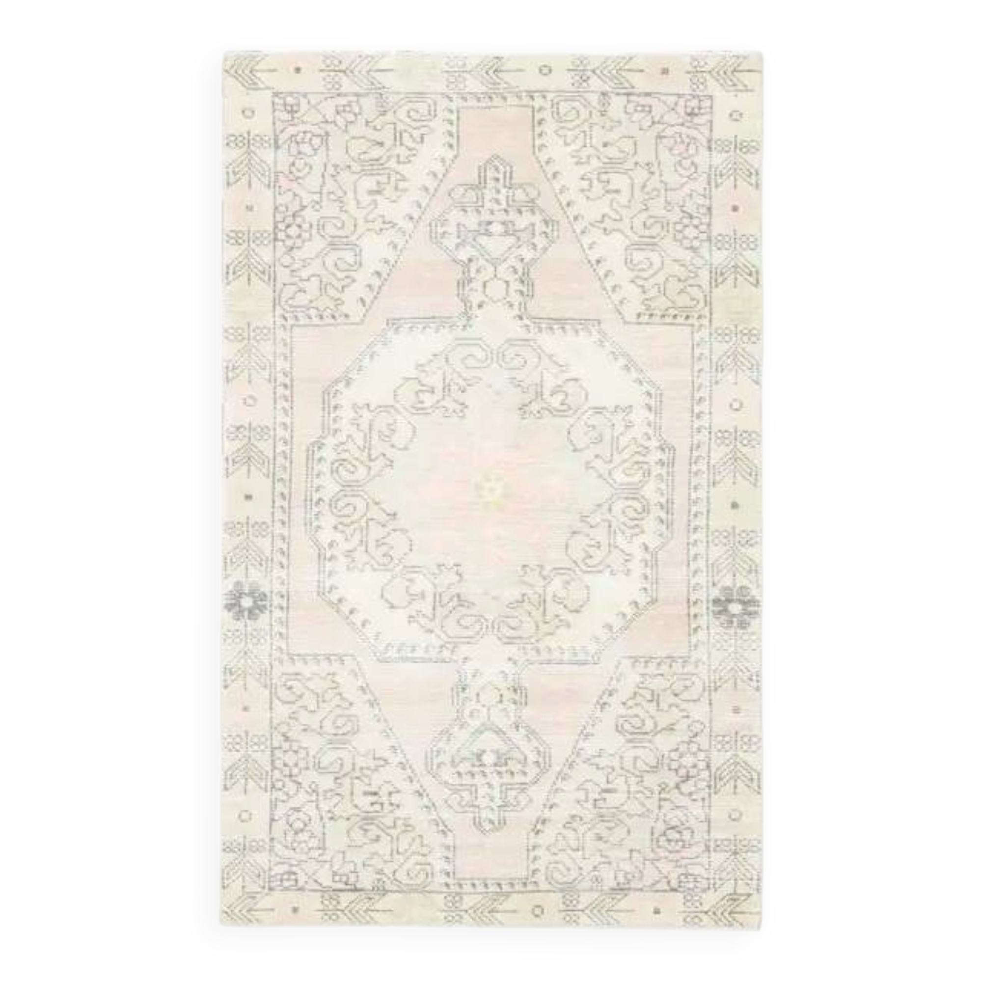 1970s Vintage Turkish Oushak Handmade Wool Cotton Pink Area Rug 130x211