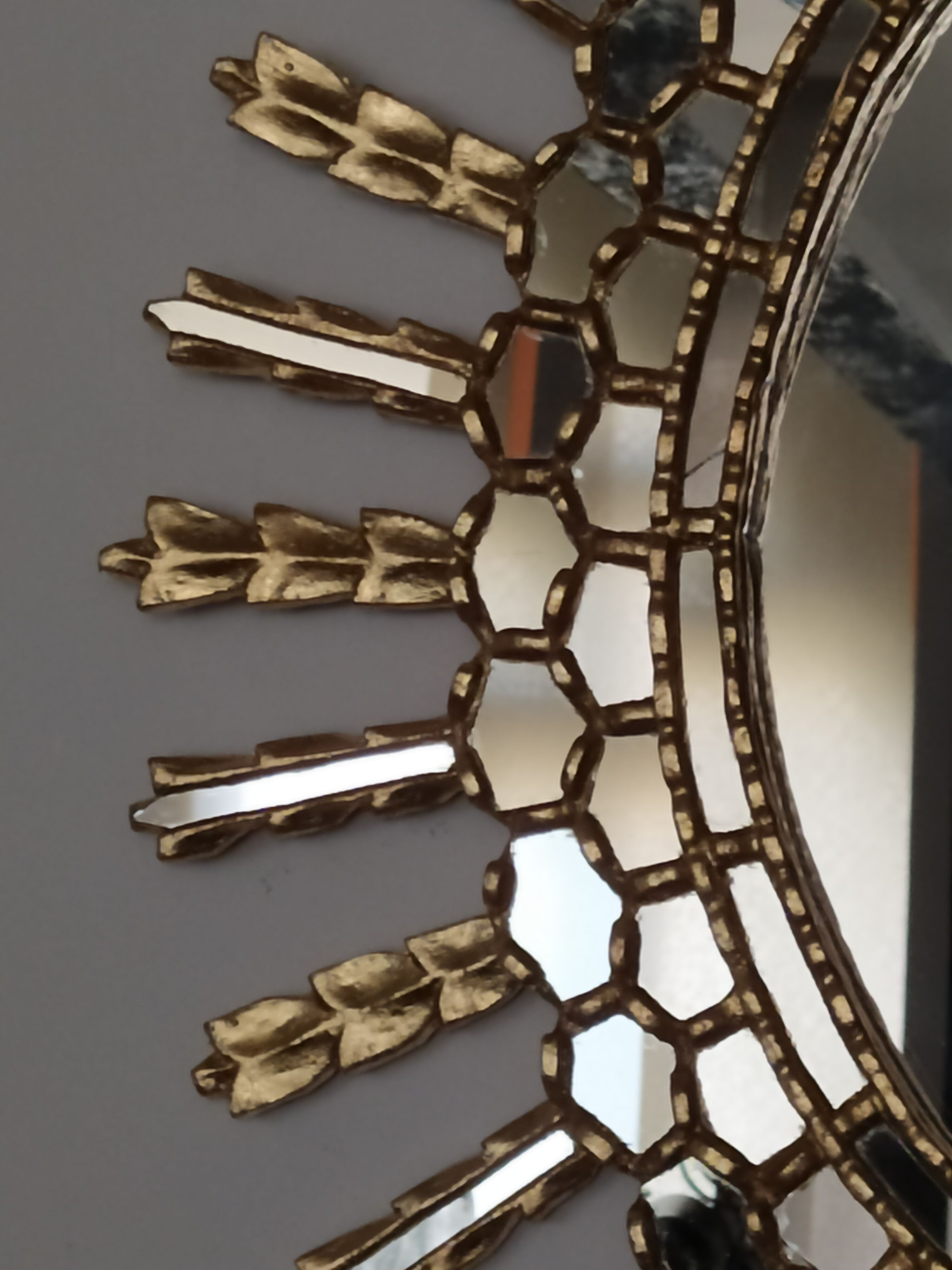Golden wooden sun mirror 65x75cm
