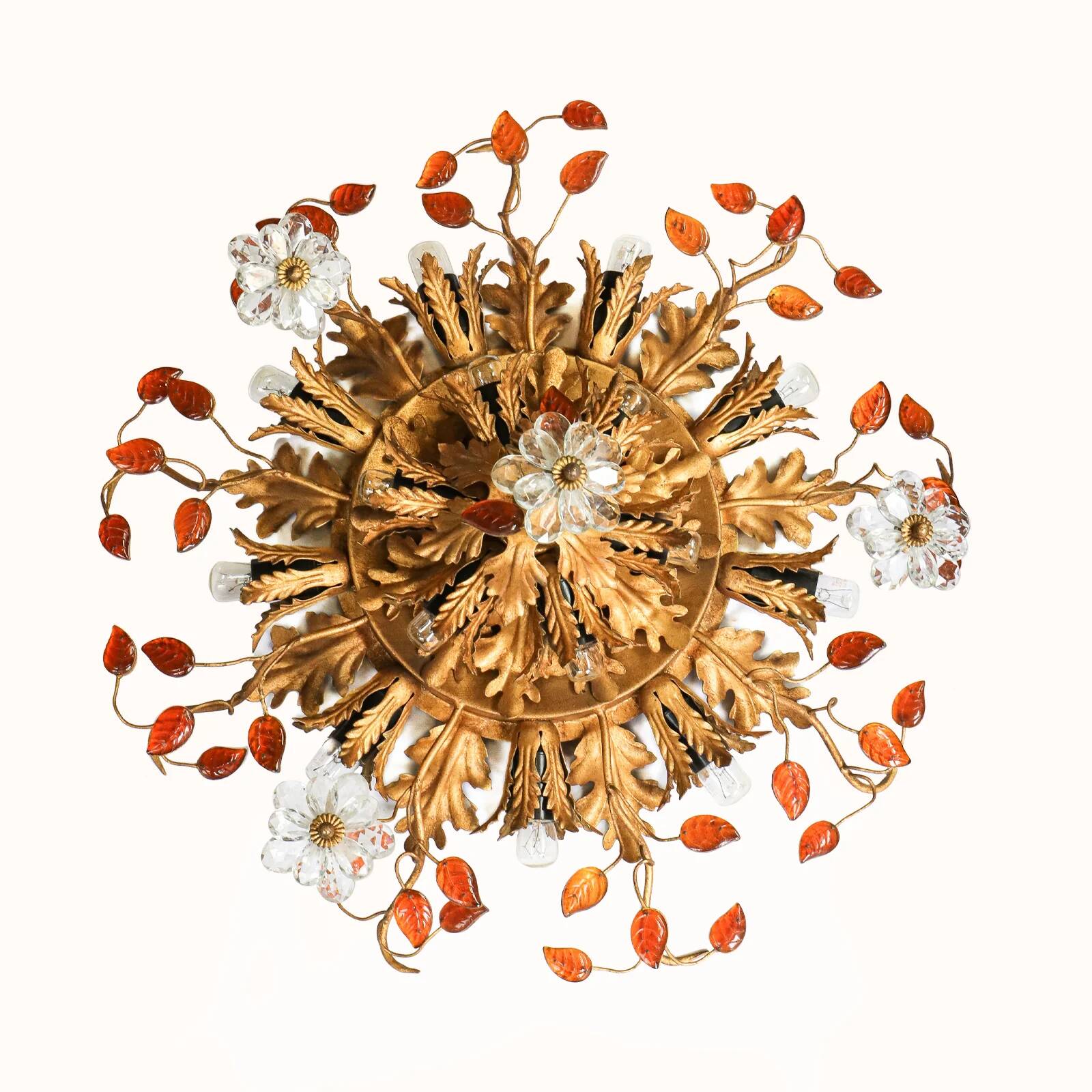 Maison Baguès ceiling light in crystal and gilded iron, 15 lights.