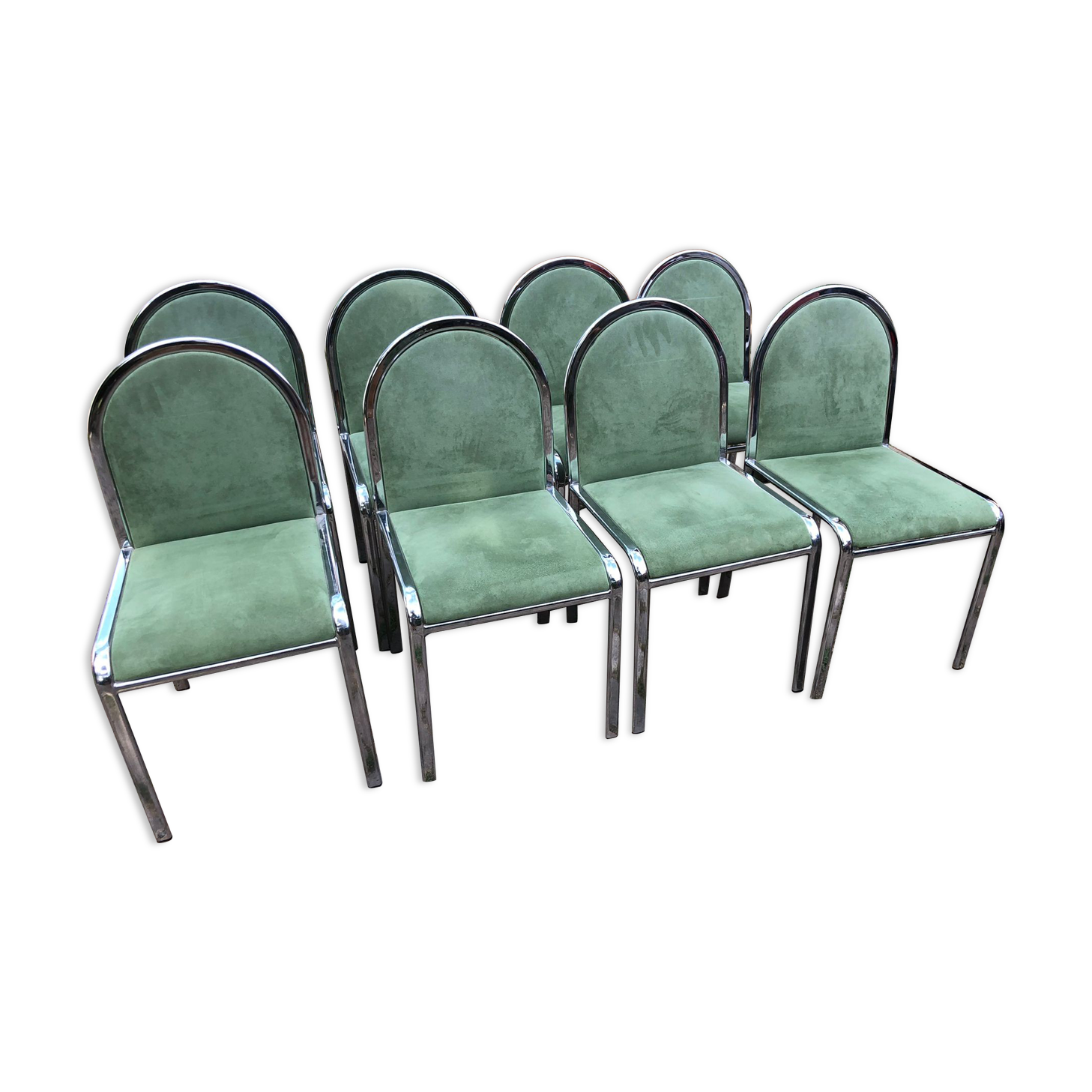 1970 design chair in green suede and chrome