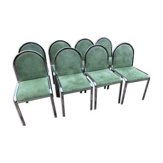 1970 design chair in green suede and chrome