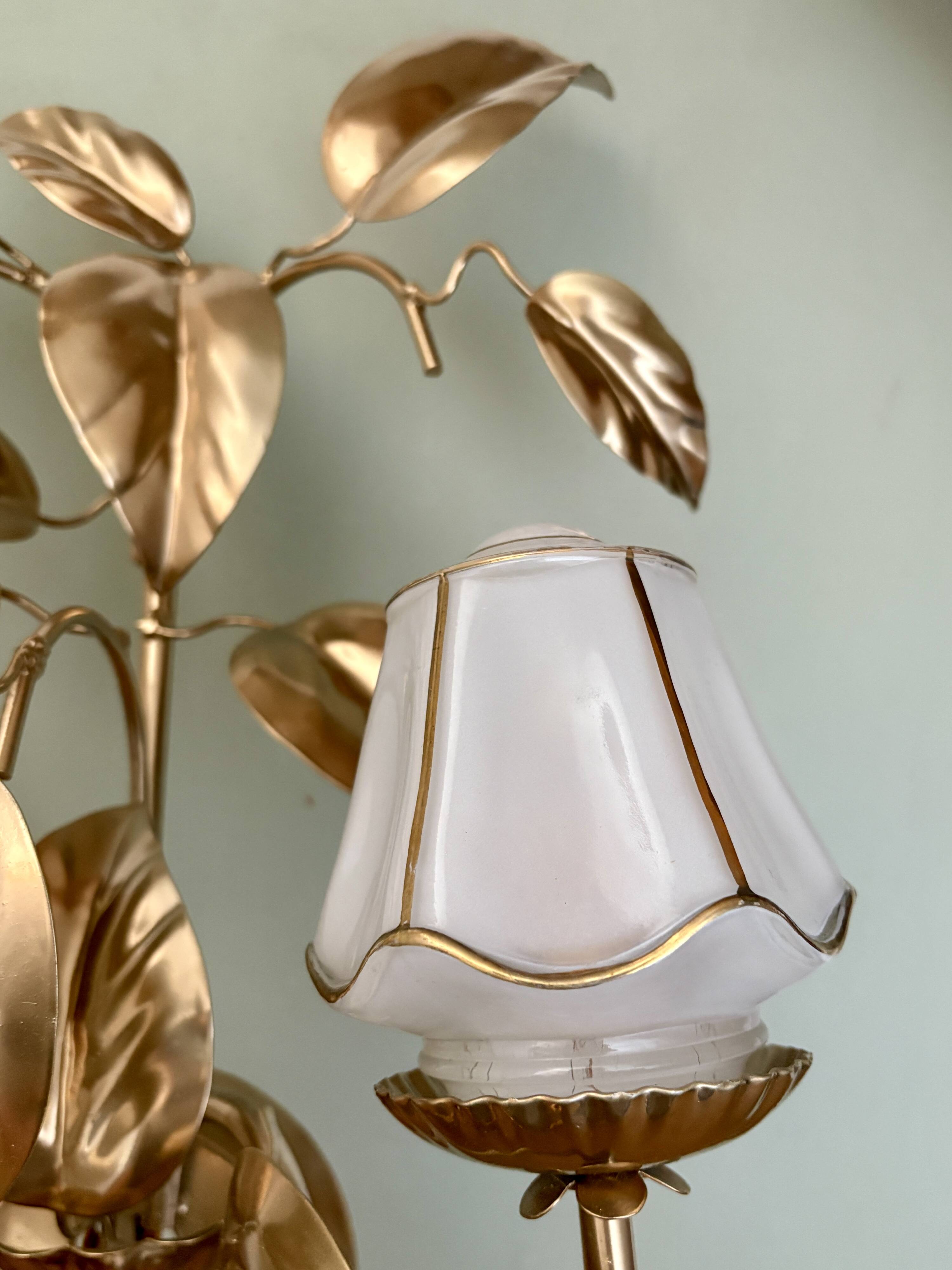 Vintage two-light wall lamp in gold metal with vintage art deco globes