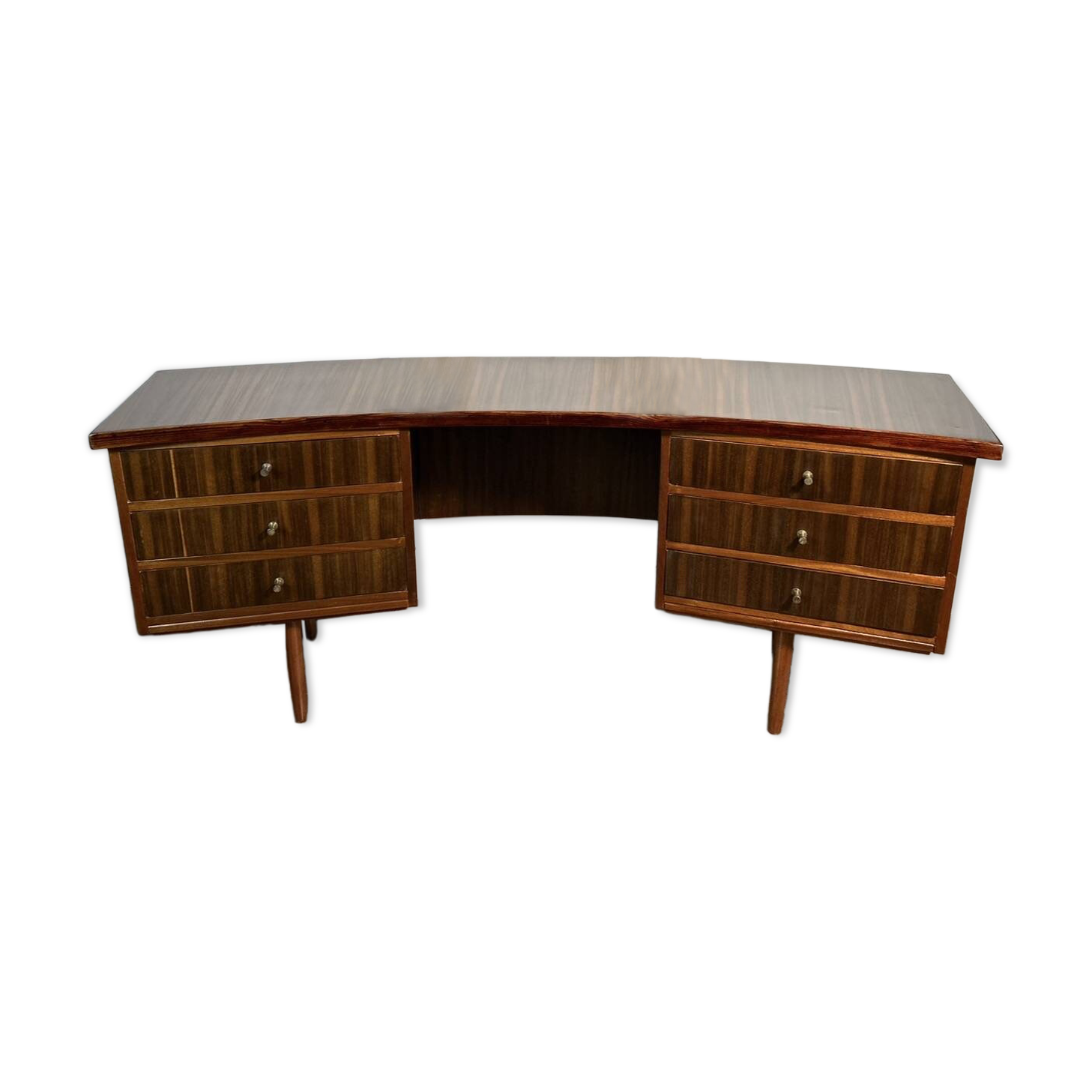 Mid Century Retro Vintage Walnut executive Desk by Morris of Glasgow curved