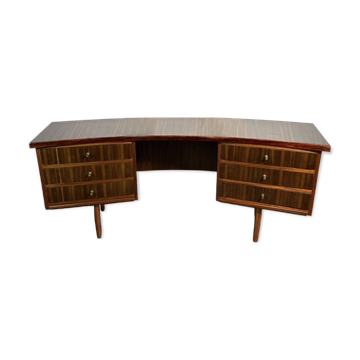 Mid Century Retro Vintage Walnut executive Desk by Morris of Glasgow curved