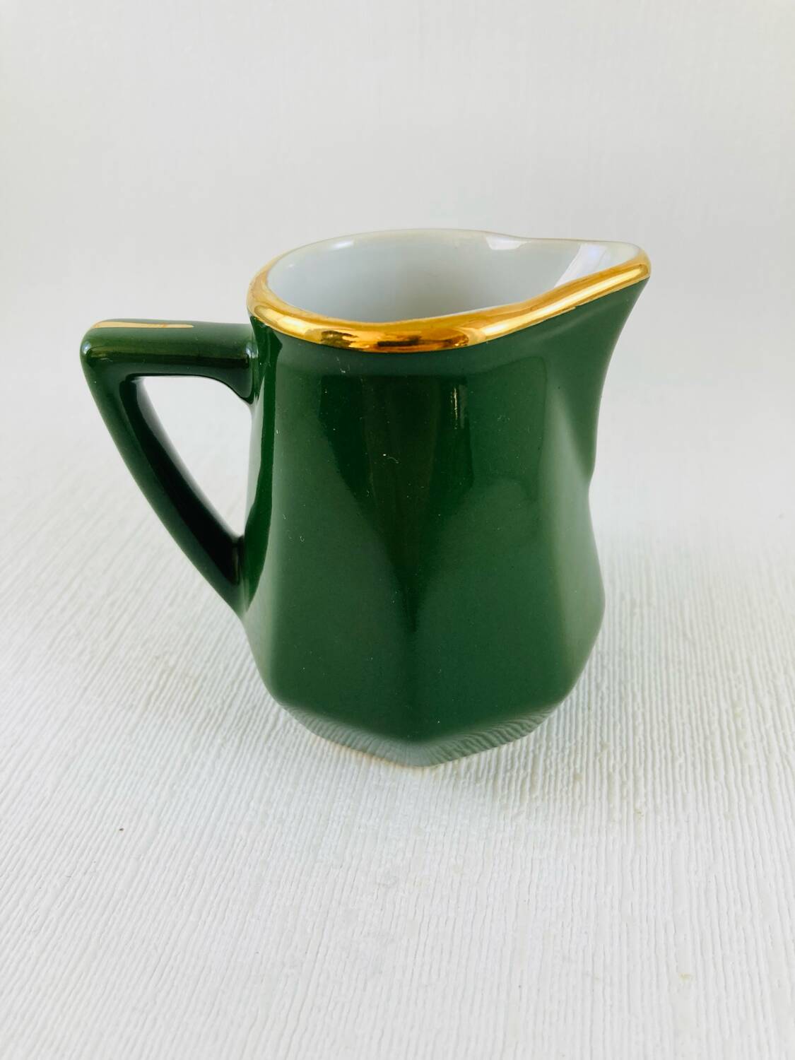 Bistro Coffee Service Cups Saucers and Green Faceted Milk Jug