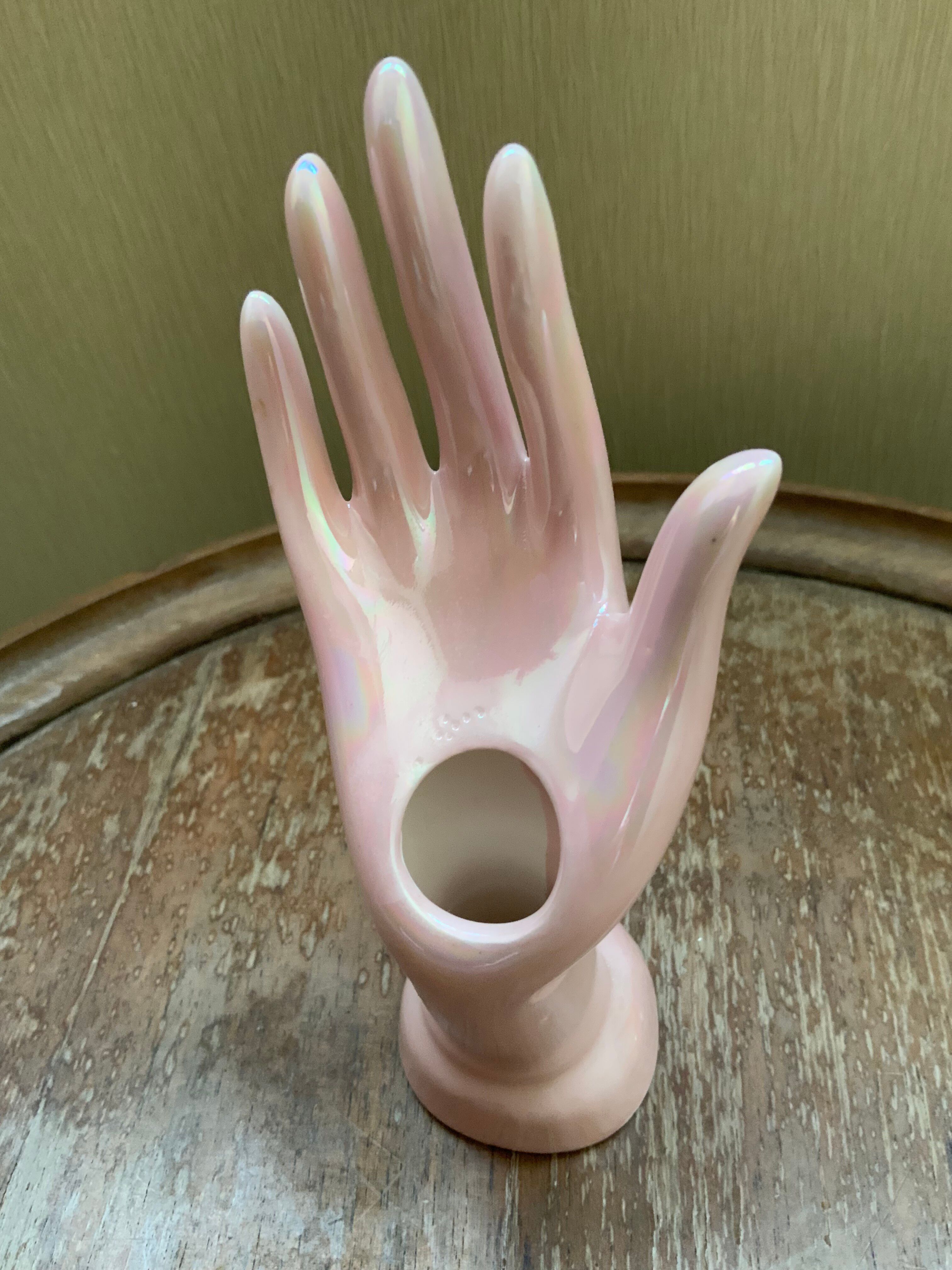 Vase / Iridescent ceramic jewellery holder, pearlescent pink, vintage